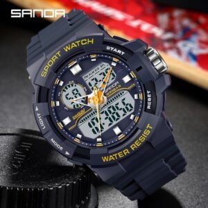 SANDA Relógio De Pulso Masculino De Quartzo Com Display Duplo Digital LED Luminoso 6025-3