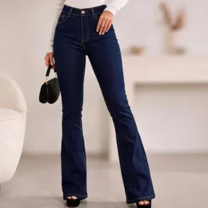 Calça Jeans Flare Feminina Cintura Alta Com Elastano