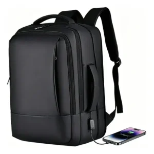 Mochila Dos Homens Com Faixa Impermeável Para Expansão Preto Liso