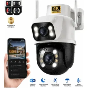 Câmera de Segurança Wi-Fi iCSee/Yoosee A28B 4K Dupla Lente Visão Noturna Colorida Full Hd Externa Prova D'água Ip66 Sens