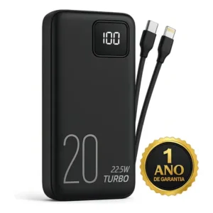 Carregador Portátil Power Bank Turbo 20000mah 22.5w universal para iphone samsung motorola xiaomi Com Display Digital DT