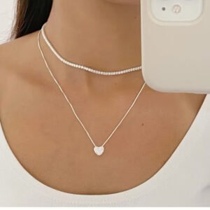 KIT 2 Choker Riviera Cristal + Colar coração transpassado chapado banhado Prata 925 a ouro 18K
