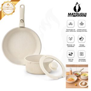 [Matougui]Conjunto De Panelas De Indução Bege De Liga De Alumínio Antiaderente 4 Peças wok, panela de guisado