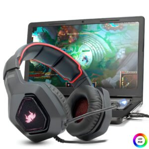 Headset Gamer Profissional KNUP KP-488 RGB Super Bass Microfone Flexível USB P2 3,5mm