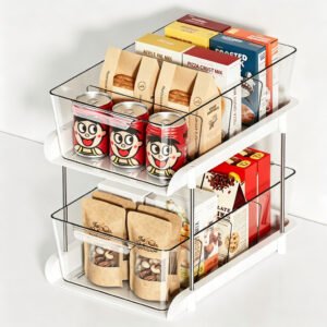 Organizador com Gaveta Deslizante Duas Camadas Cor Leite Multiuso para Cosméticos e Snacks Estilo INS