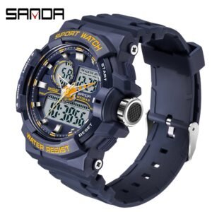 SANDA Relógio De Pulso Masculino De Quartzo Com Display Duplo Digital LED Luminoso 6025-8